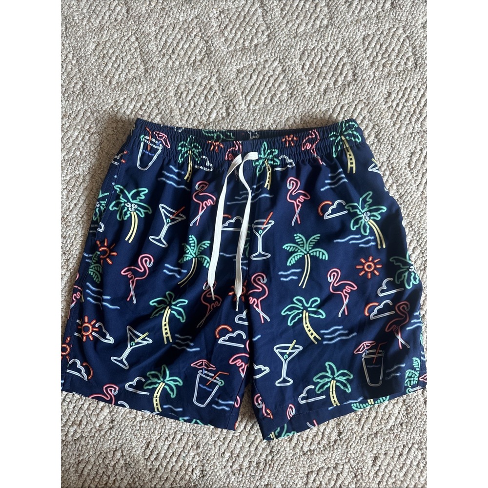 Mens Chubbies The Neon Lights  7" Swim Trunks Palm Tree Flamingo Blue Size Med